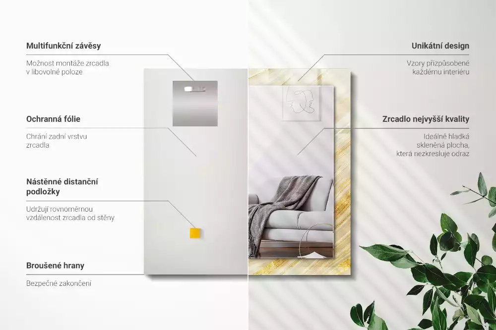 Négyszögletes dísztükör Sárga absztrakt vonalak