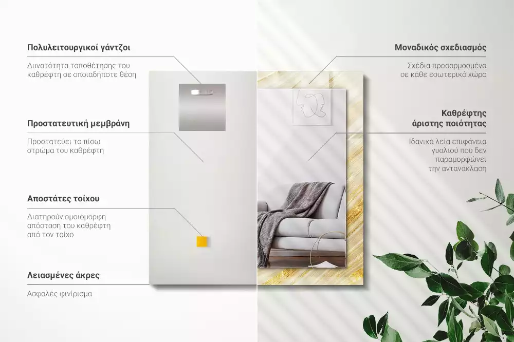 Négyszögletes dísztükör Sárga absztrakt vonalak