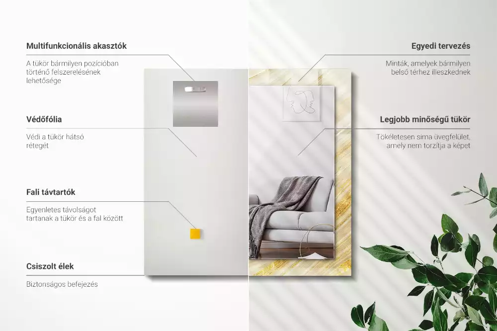 Négyszögletes dísztükör Sárga absztrakt vonalak