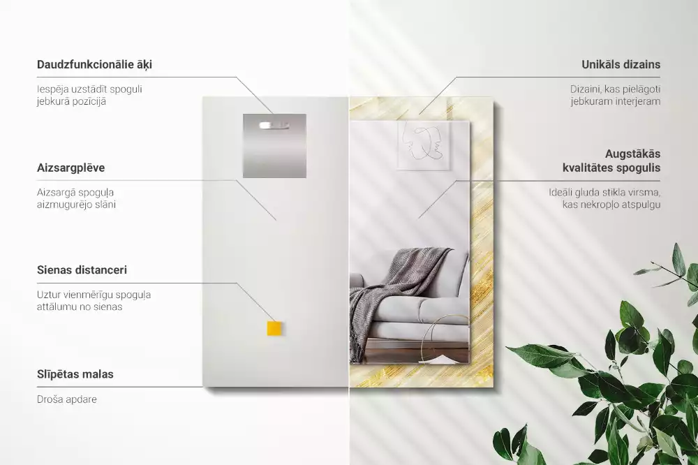 Négyszögletes dísztükör Sárga absztrakt vonalak