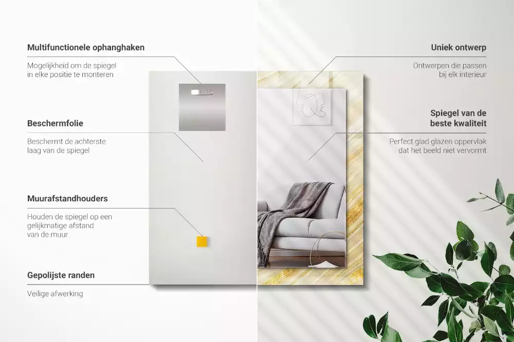 Négyszögletes dísztükör Sárga absztrakt vonalak