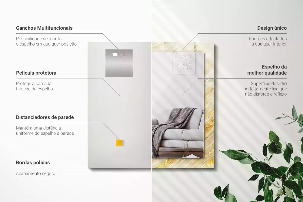 Négyszögletes dísztükör Sárga absztrakt vonalak