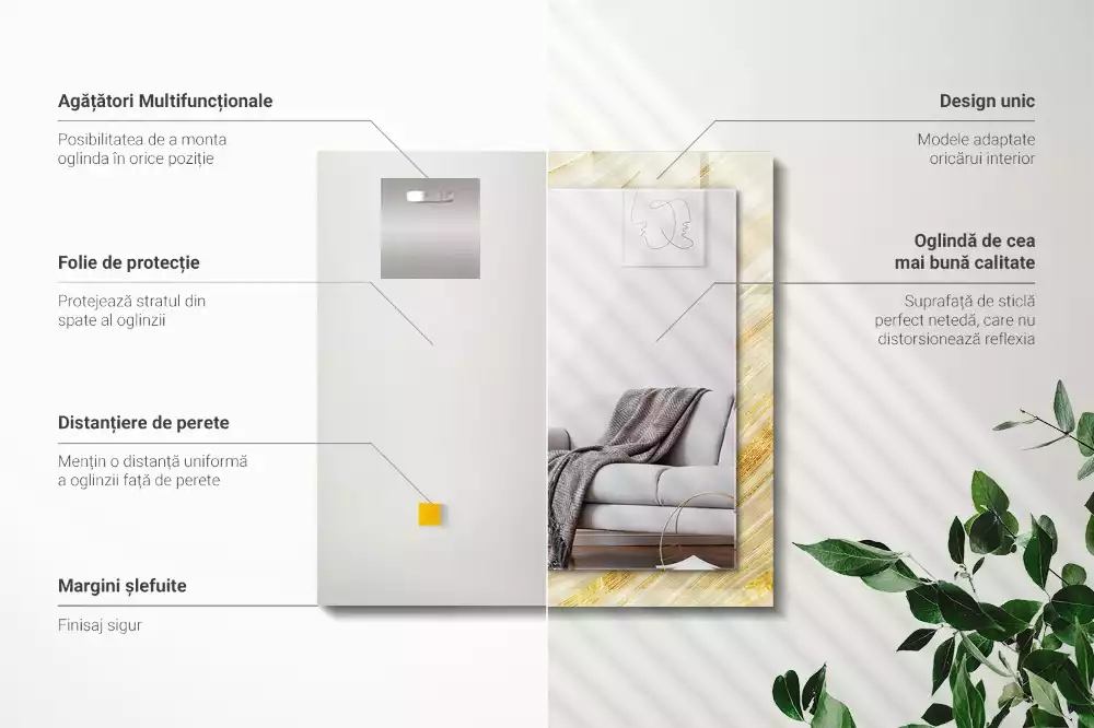 Négyszögletes dísztükör Sárga absztrakt vonalak