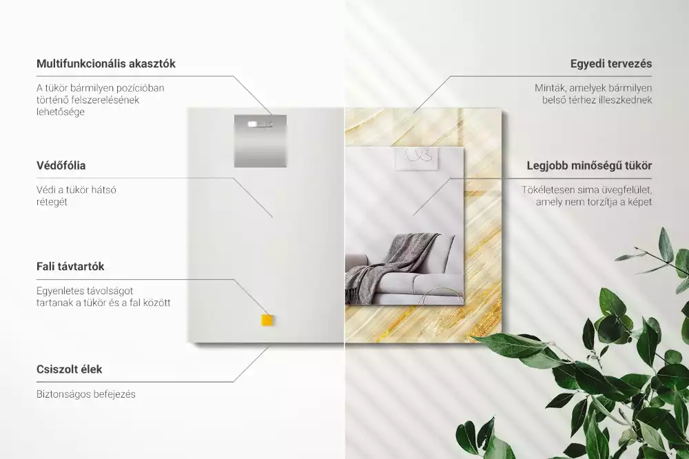 Négyszögletes dísztükör Sárga absztrakt vonalak