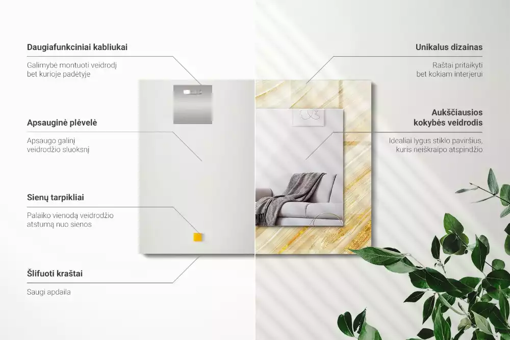 Négyszögletes dísztükör Sárga absztrakt vonalak