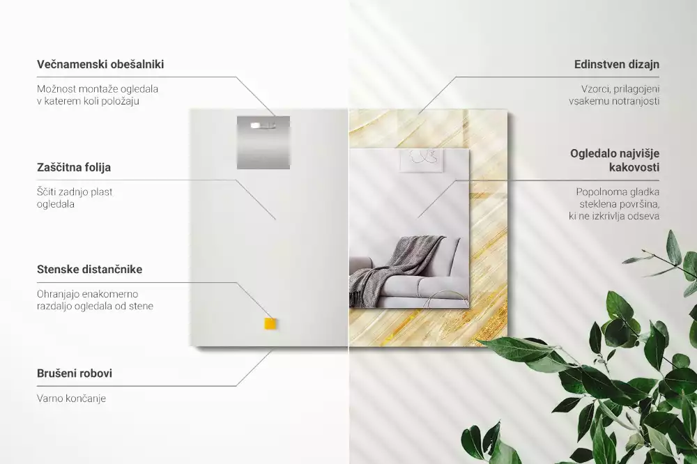 Négyszögletes dísztükör Sárga absztrakt vonalak