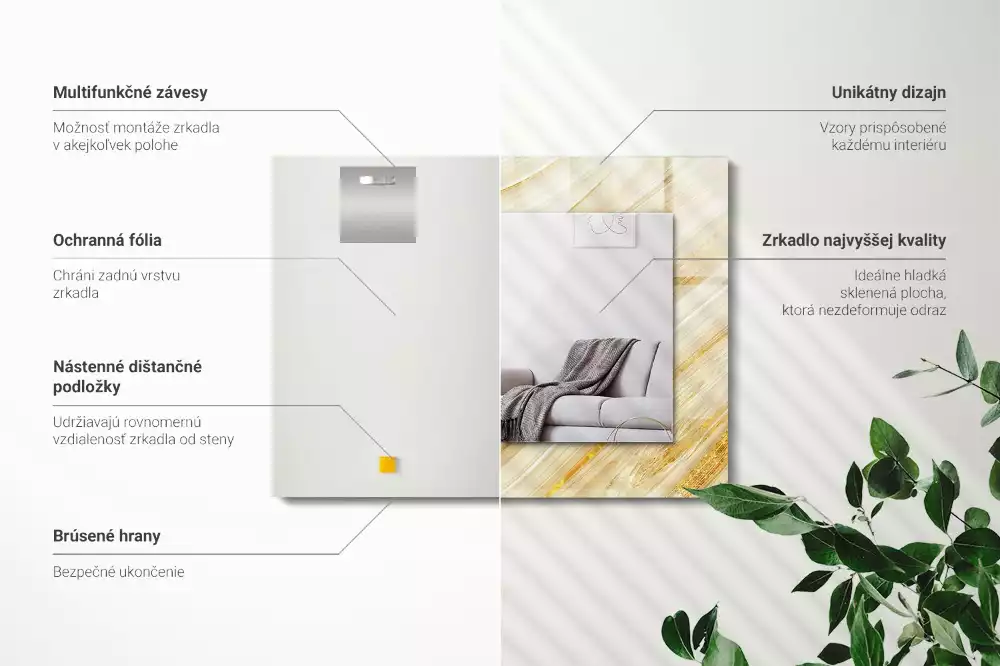 Négyszögletes dísztükör Sárga absztrakt vonalak