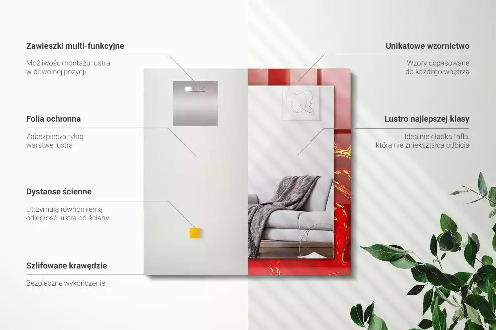 Négyszögletes dísztükör Absztrakt vörös festék