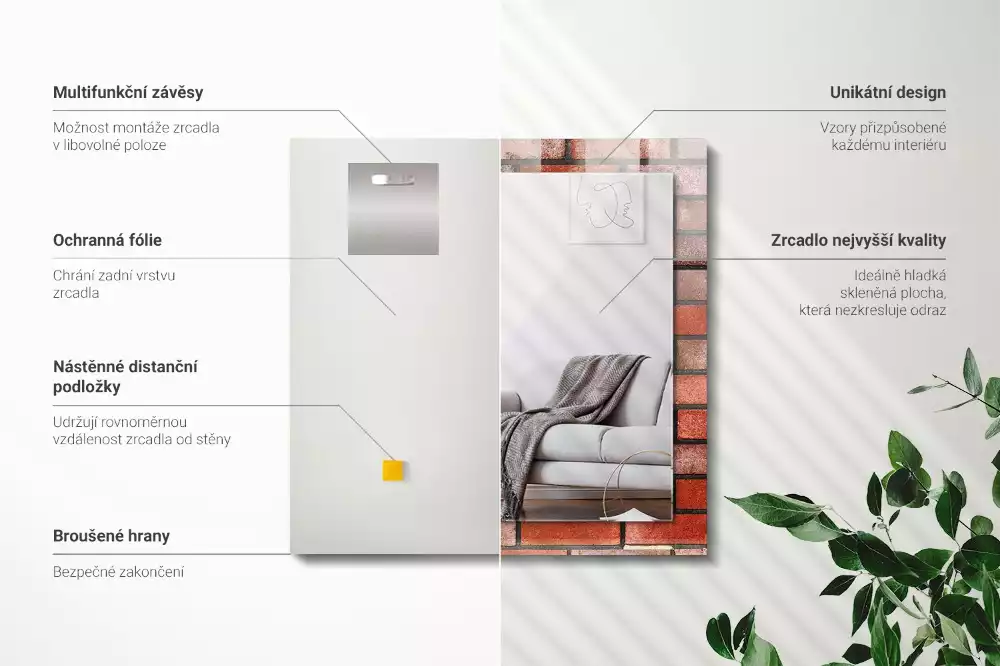 Négyszögletes dísztükör Vörös téglafal