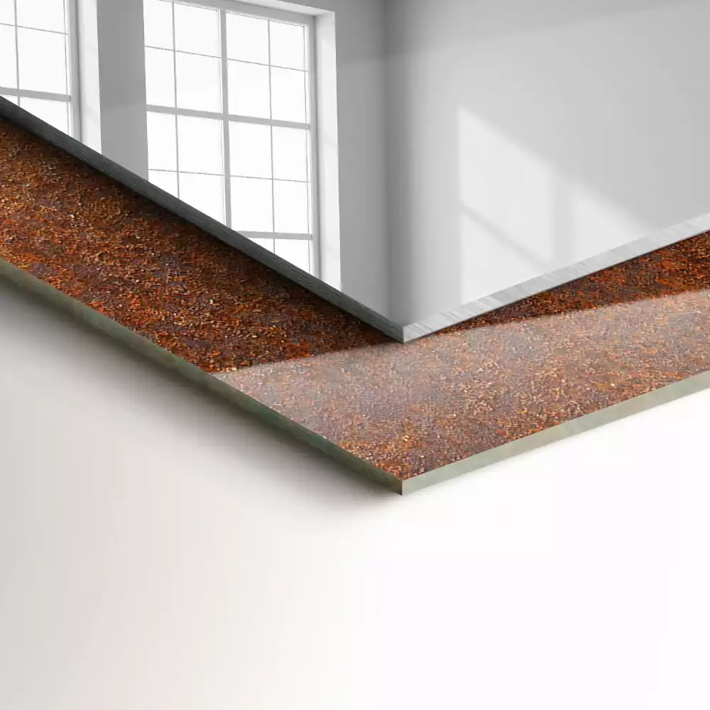 Négyszögletes dísztükör Rozsdás fém felület