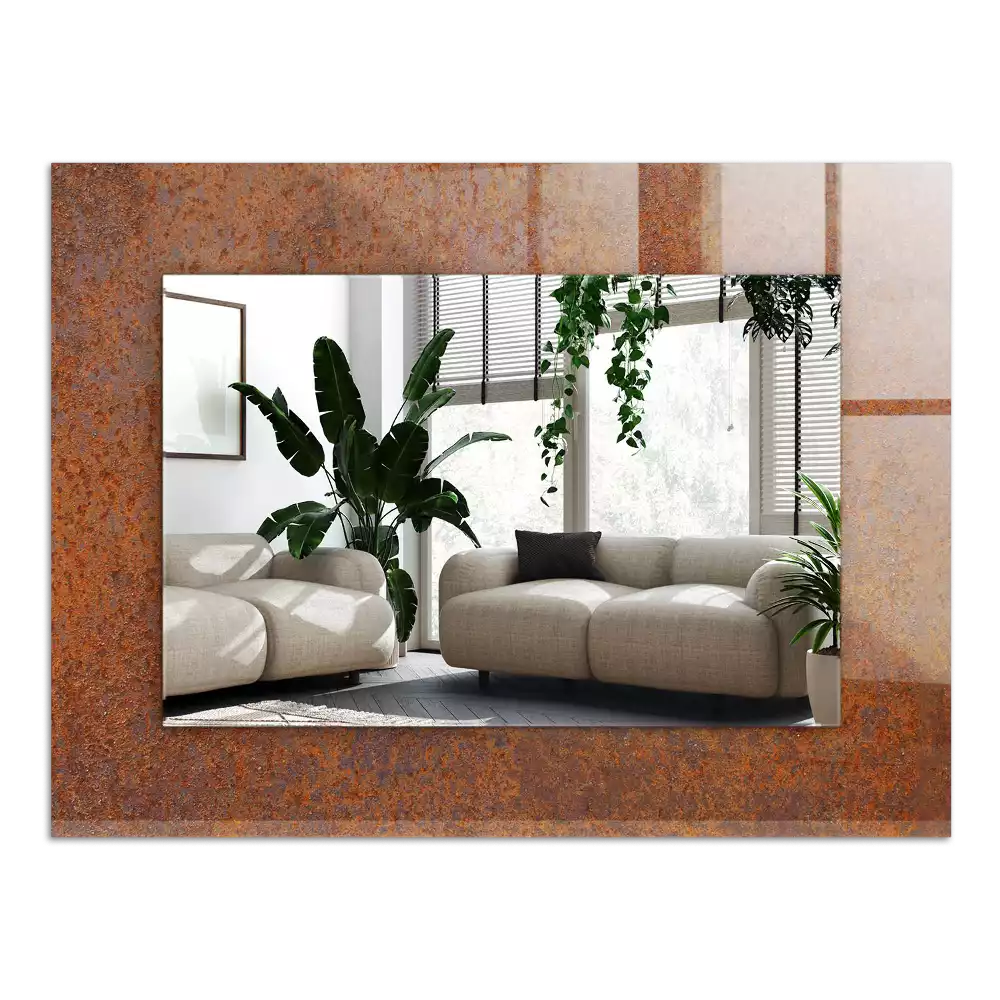 Négyszögletes dísztükör Rozsdás fém felület