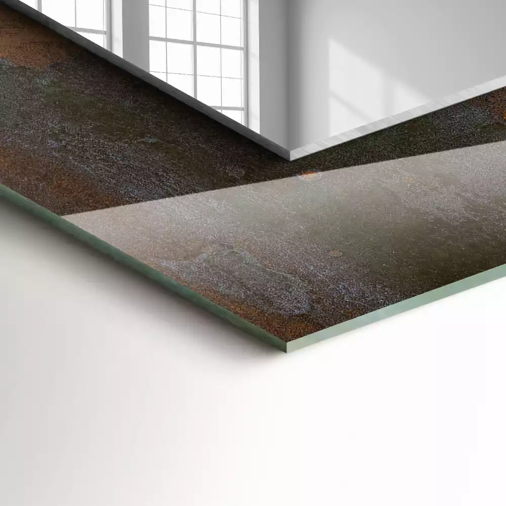 Négyszögletes dísztükör Divatos rozsda fém