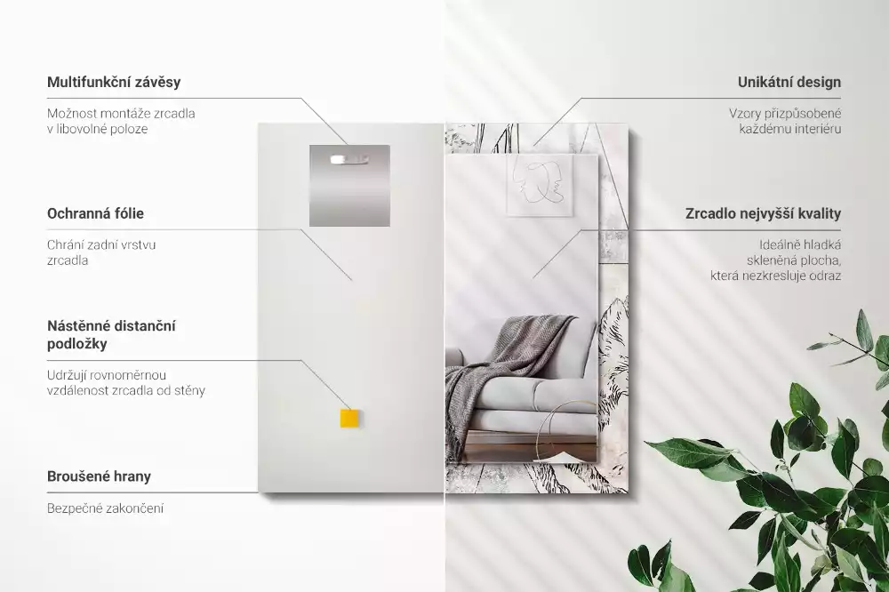 Négyszögletes dísztükör Szarvas róka növények