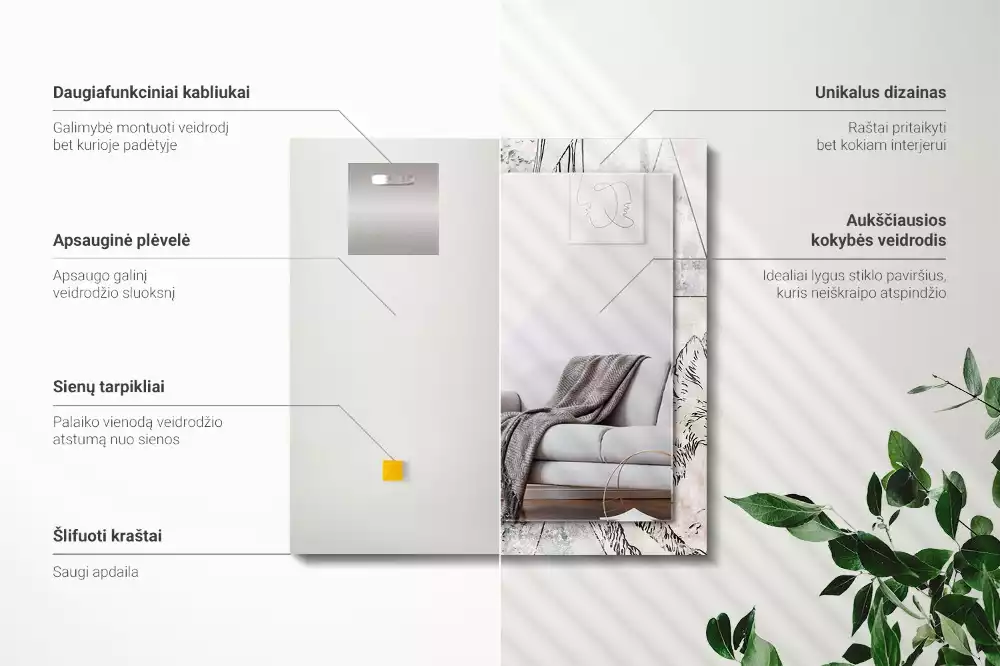 Négyszögletes dísztükör Szarvas róka növények