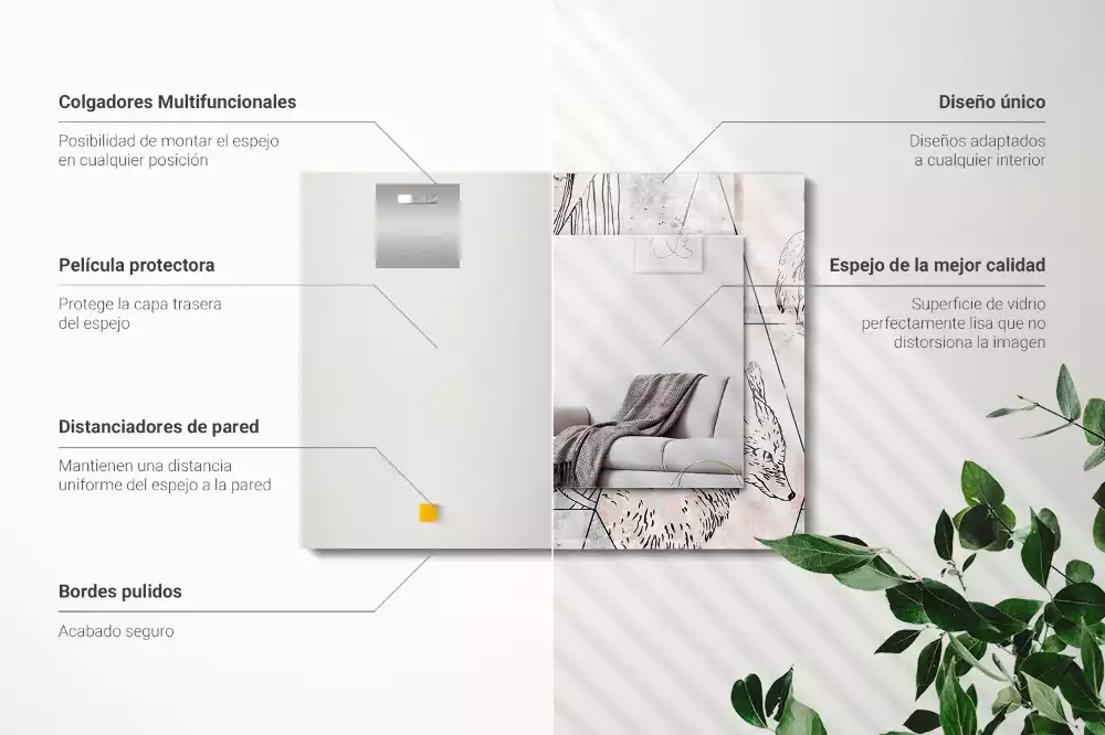 Négyszögletes dísztükör Szarvas róka növények