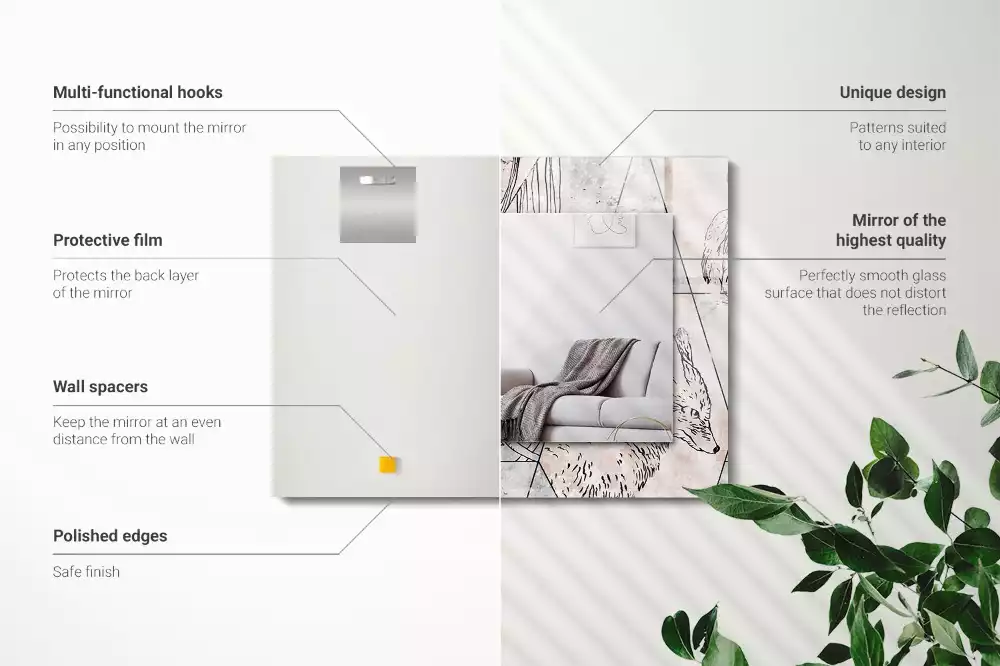 Négyszögletes dísztükör Szarvas róka növények