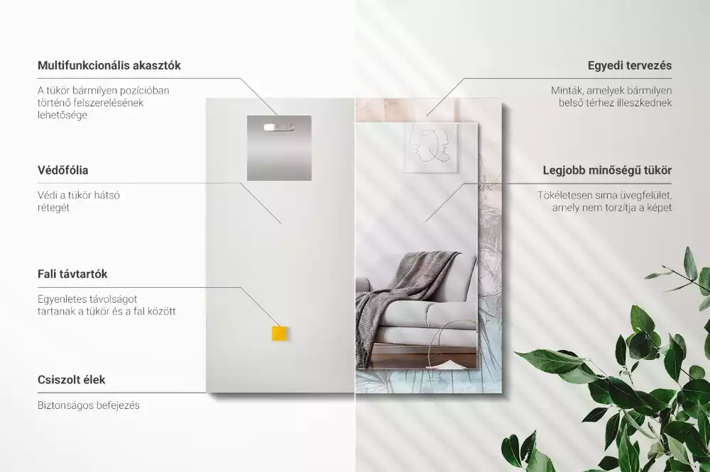 Négyszögletes dísztükör Pasztell növények