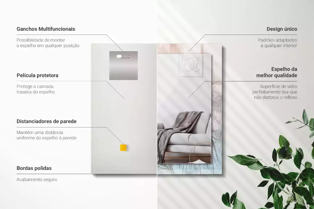 Négyszögletes dísztükör Pasztell növények