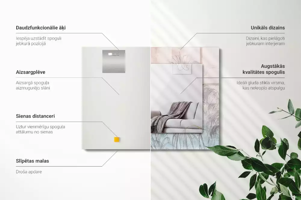 Négyszögletes dísztükör Pasztell növények