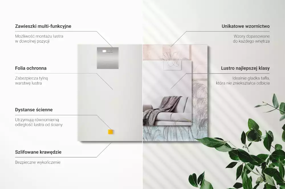 Négyszögletes dísztükör Pasztell növények