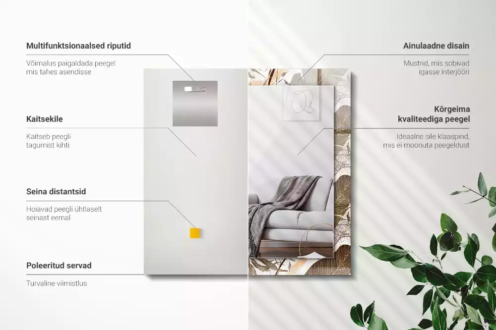 Négyszögletes dísztükör Trópusi mintázatú levelek