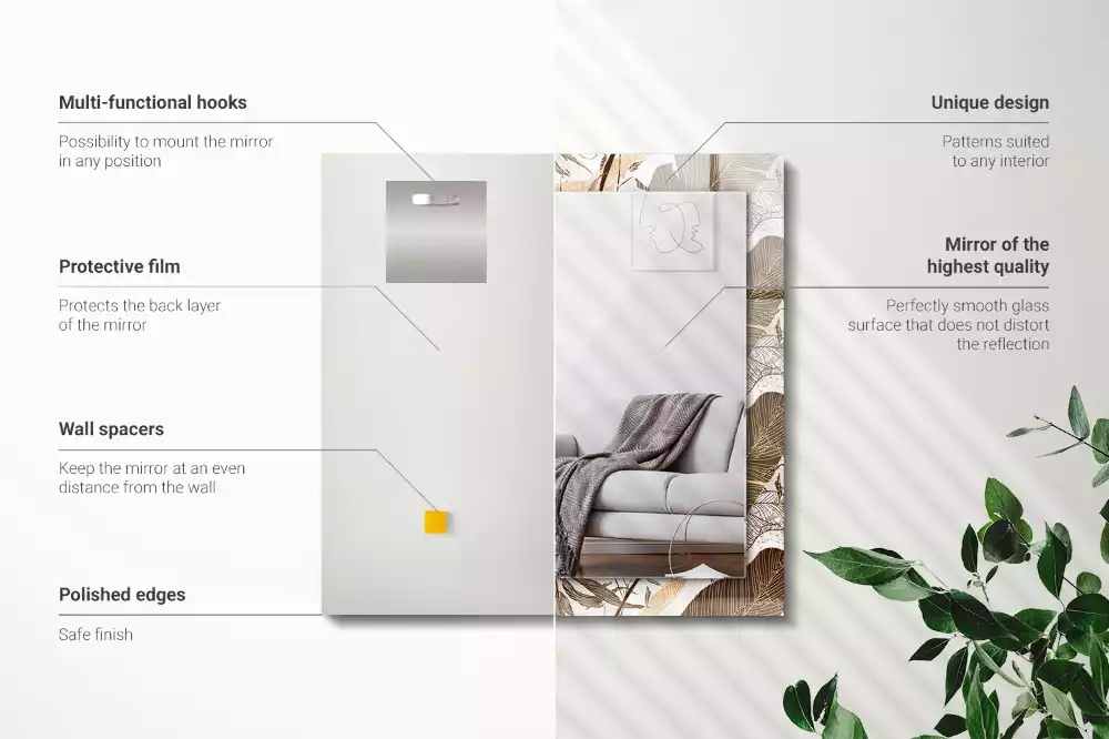 Négyszögletes dísztükör Trópusi mintázatú levelek