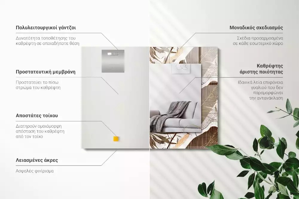 Négyszögletes dísztükör Trópusi mintázatú levelek