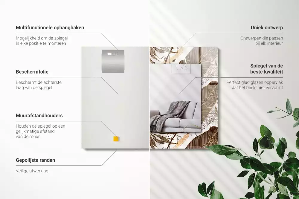 Négyszögletes dísztükör Trópusi mintázatú levelek