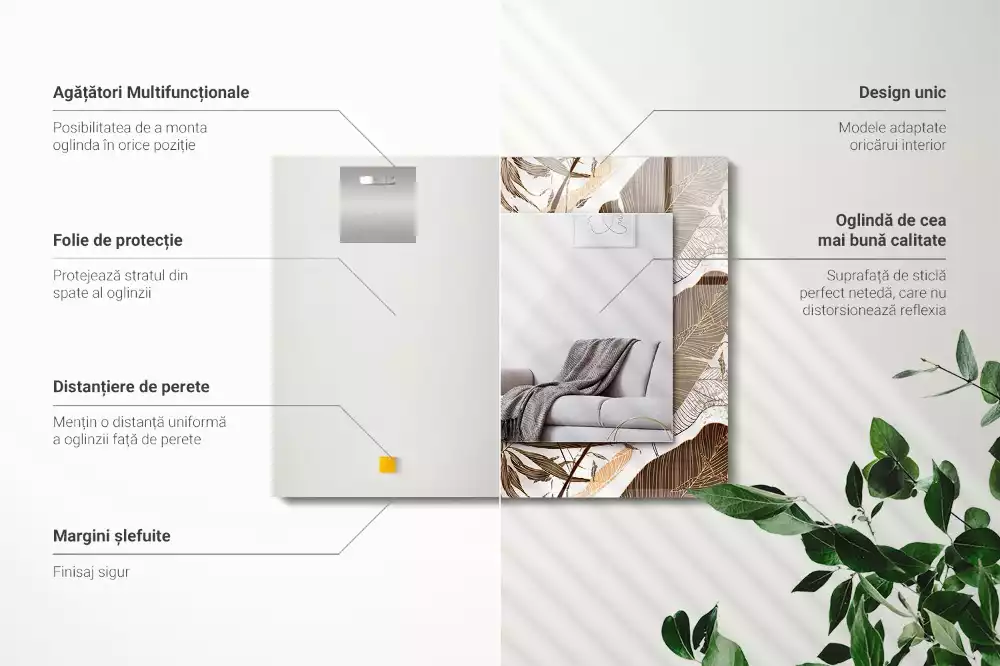 Négyszögletes dísztükör Trópusi mintázatú levelek