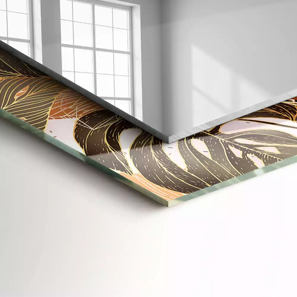 Négyszögletes dísztükör Trópusi mintázatú levelek