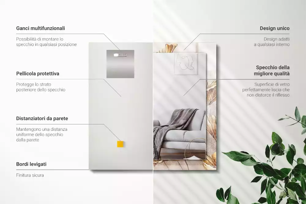 Négyszögletes dísztükör Vintage virágok