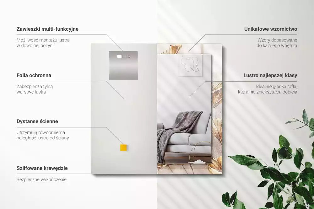 Négyszögletes dísztükör Vintage virágok