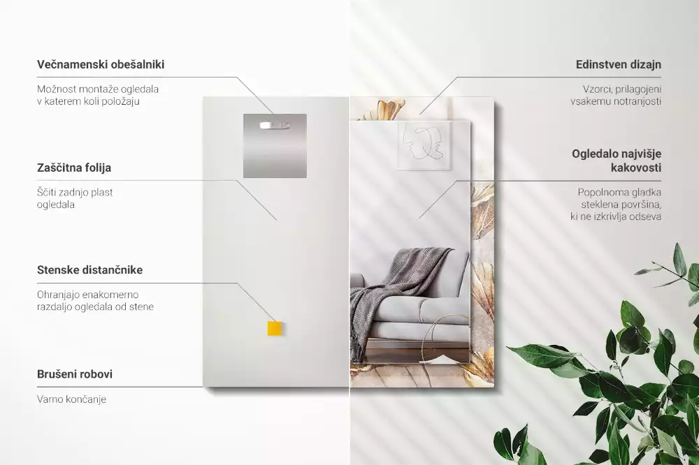 Négyszögletes dísztükör Vintage virágok