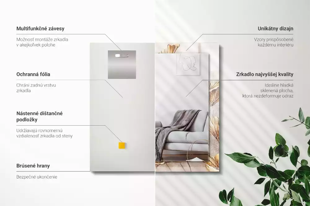 Négyszögletes dísztükör Vintage virágok