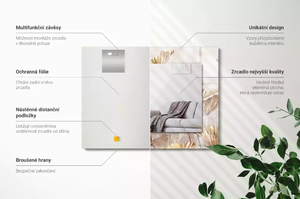 Négyszögletes dísztükör Vintage virágok