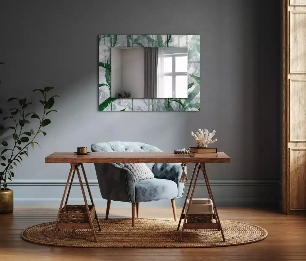 Négyszögletes dísztükör A növény zöld levelei