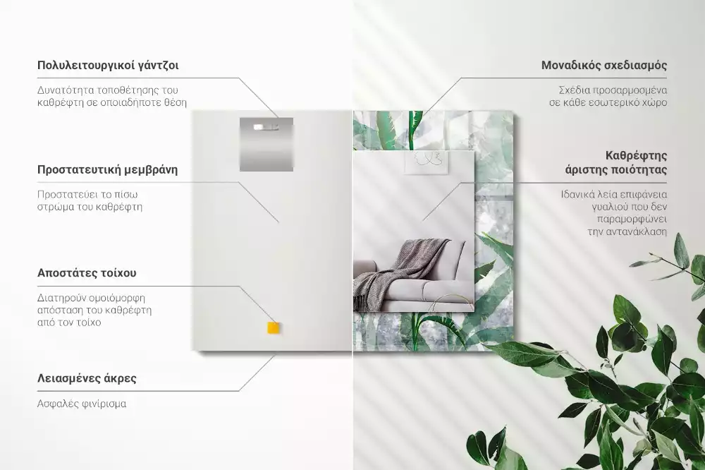 Négyszögletes dísztükör A növény zöld levelei