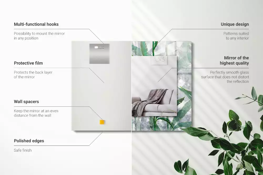 Négyszögletes dísztükör A növény zöld levelei