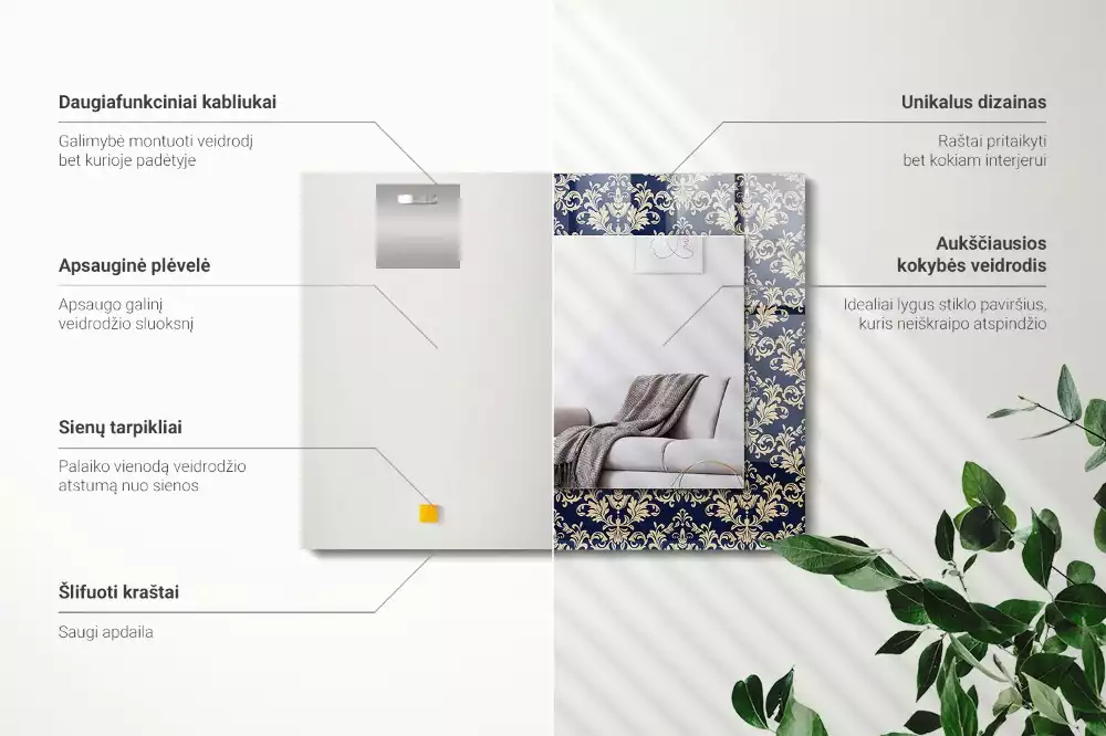 Négyszögletes dísztükör Viktoriánus háttérkép minta