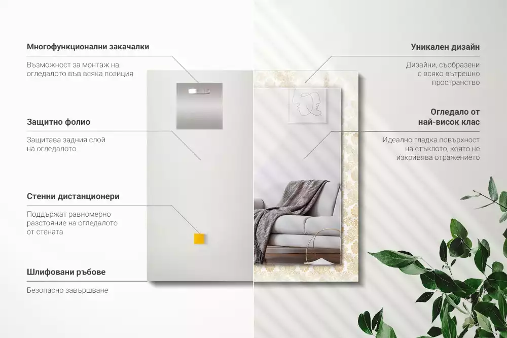 Négyszögletes dísztükör Sárga díszek