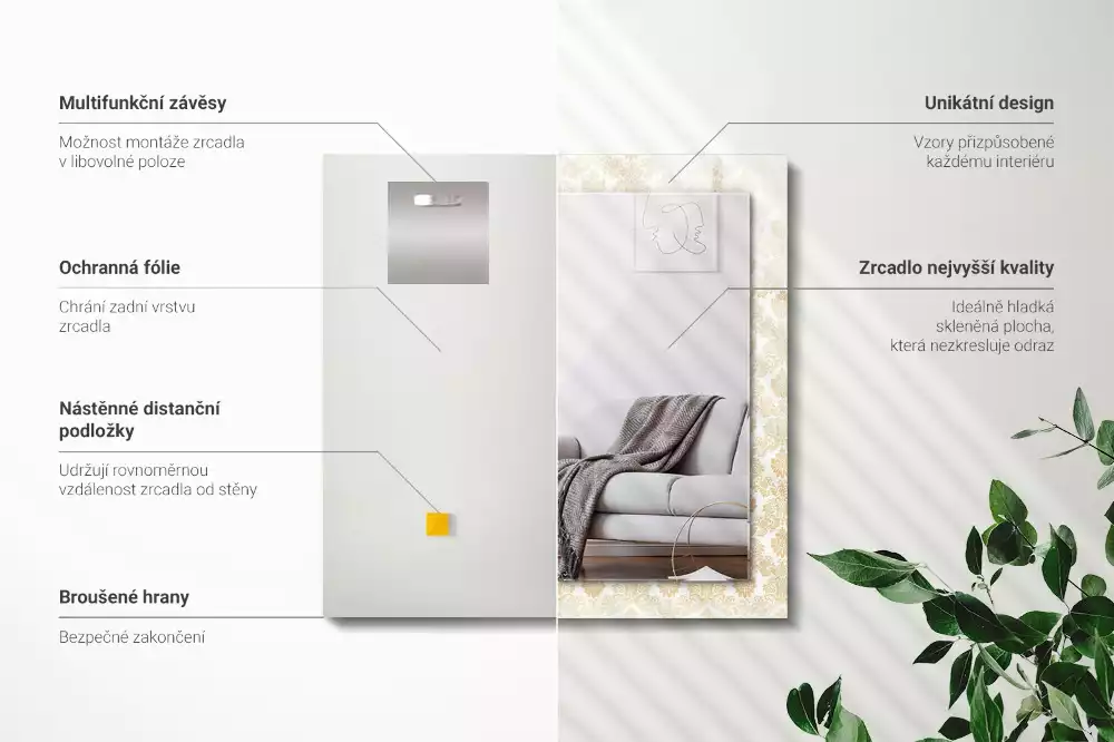 Négyszögletes dísztükör Sárga díszek