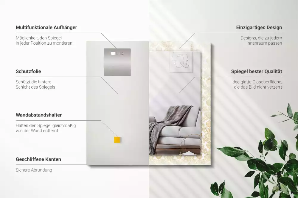 Négyszögletes dísztükör Sárga díszek