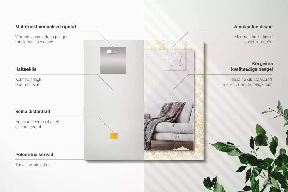 Négyszögletes dísztükör Sárga díszek