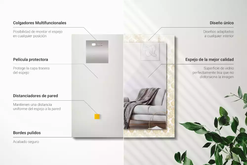 Négyszögletes dísztükör Sárga díszek