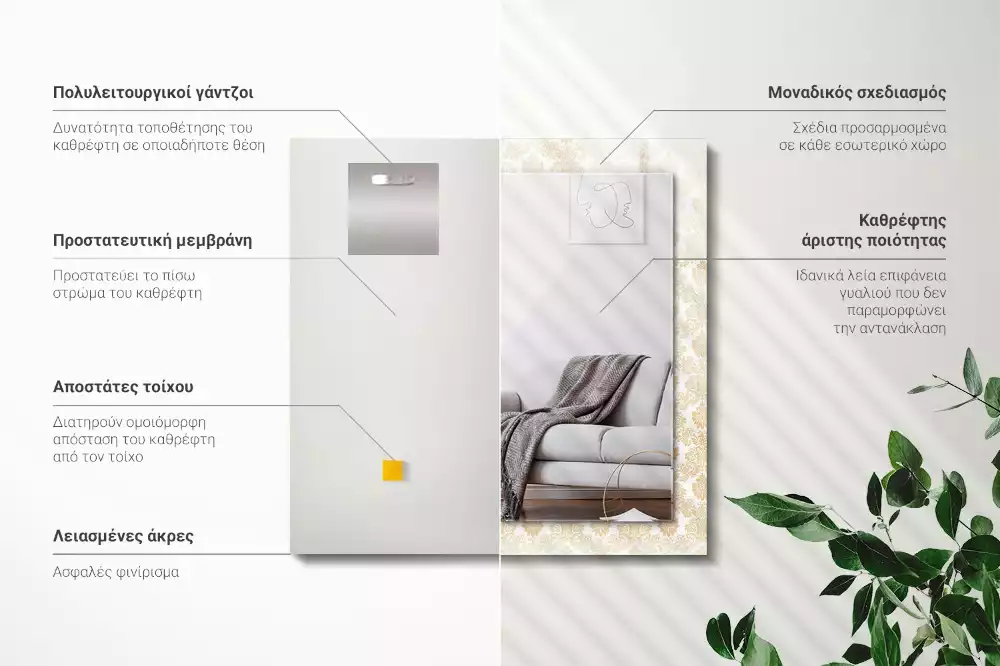 Négyszögletes dísztükör Sárga díszek