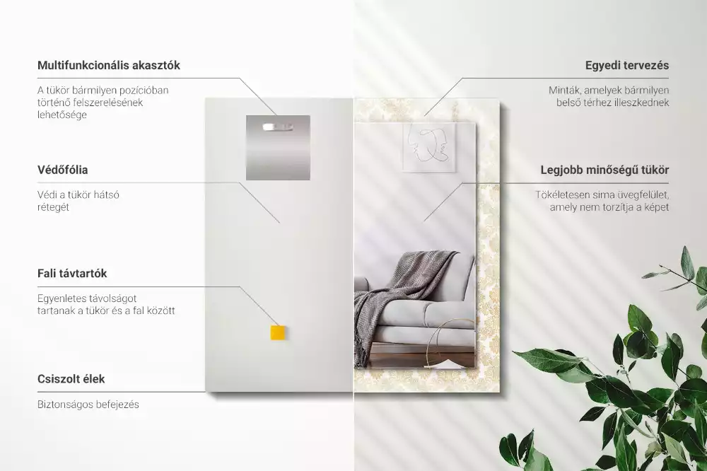 Négyszögletes dísztükör Sárga díszek