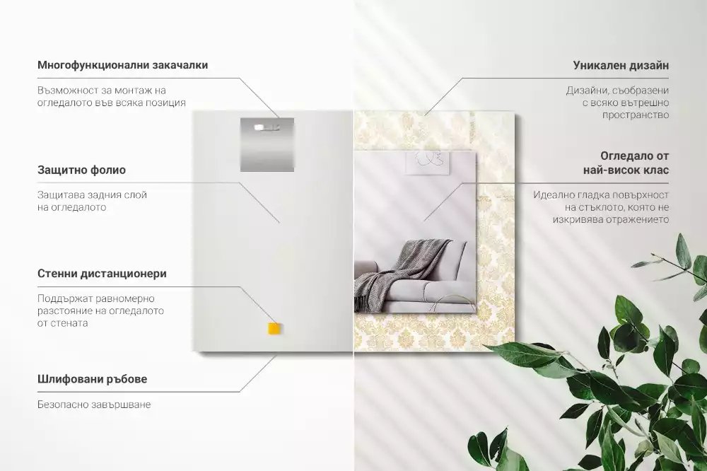 Négyszögletes dísztükör Sárga díszek