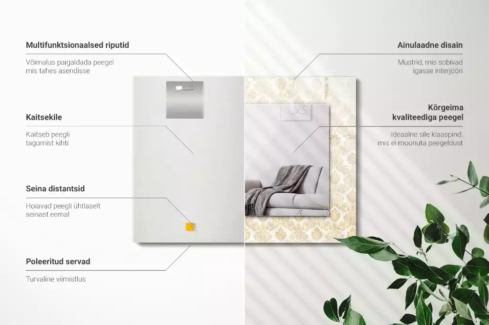 Négyszögletes dísztükör Sárga díszek