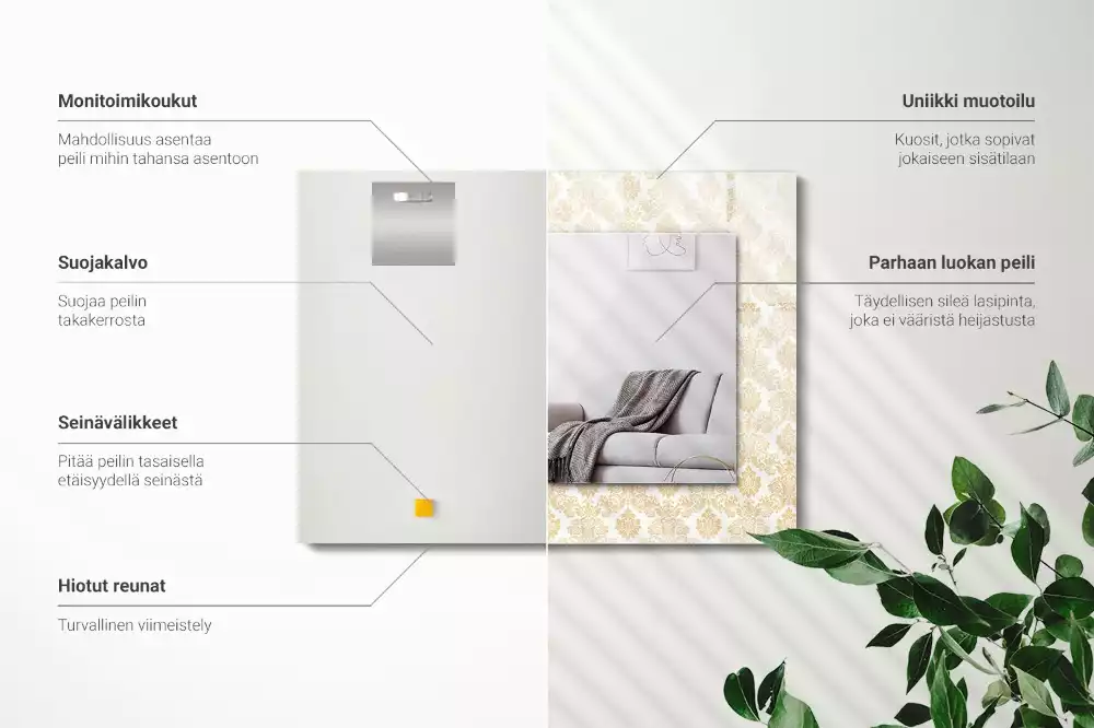 Négyszögletes dísztükör Sárga díszek