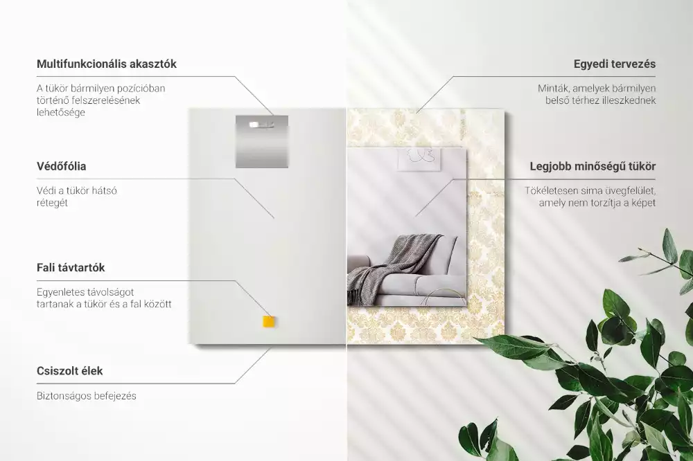 Négyszögletes dísztükör Sárga díszek